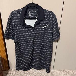 Nike Men's Black and White Patterned Polo Shirt